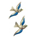 VTG Pair of Silvertone Enamel Bird Brooches