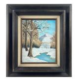 Signed Winter Landscape Oil on Canvas Board