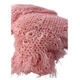 Pink Crocheted Rose Pattern Bedspread with Fringe