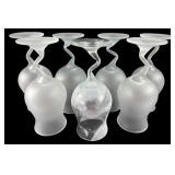 Set of 7 Frosted Art Glass Hurricane Glasses
