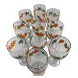 Set of 10 Stemmed Goblets with Fall Leaf Motif