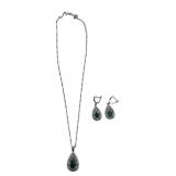 Silver Tone Pear Cut Faux Emerald Jewelry Set