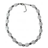 White Milk Glass and Stone Bead Necklace