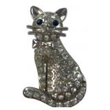VTG Silvertone Rhinestone Cat Brooch
