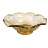 VTG L.E. Smith Amber Crackle Glass Bowl 3x7