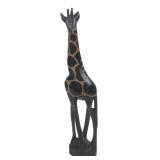 Hand-Carved Ebony Wood Giraffe Figurine, 9' H