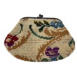 Vintage Needlepoint Floral Coin Purse