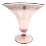 Moser Style Gilt and Enameled Pink Glass Vase