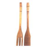 Pair of Large Hand-Carved Wooden Spoon & Fork