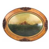 Victorian Style Oval Framed Farm Landscape Print