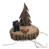 Rustic Carved Wood Black Bear and Tree Night Light