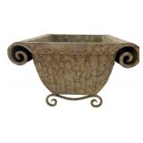 Faux Marble Painted Metal Footed Planter
