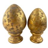 Pair of Gilt Terracotta Egg Finials, 10' & 9' H