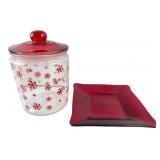 VTG Peppermint Glass Jar and Italian Red Plate