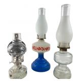 Assorted Glass Oil and Paraffin Lamps, Set of 3