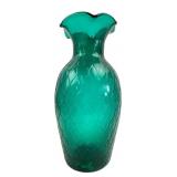 Teal Green Hand-Blown Glass Vase with Optic Mold