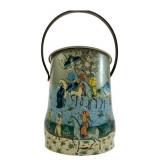 Vintage Hand-Painted Persian Motif Tin Pail