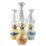 Kodan Ltd. Floral Glass Oil Lamps, Pr. and One Oth