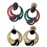 Two Pairs of Vintage Enamel Hoop Earrings