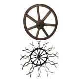Vintage Wooden Wagon Wheel and Metal Spoke Wheel