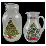 Sabin Christmas Tree Glass Canister and Pitcher