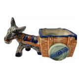 Occupied Japan Ceramic Donkey and Cart Planter