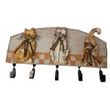Hand-Painted Wooden Three Cat Wall Hook Rack