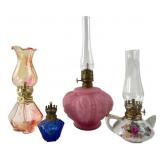 Assorted Miniature Glass and Porcelain Oil Lamps