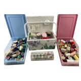 Vintage Floral Sewing Basket and Thread Collection