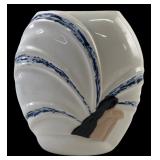 Art Deco Style Hand-Painted Ceramic Fan Vase