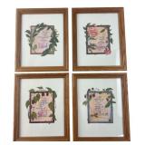 Set of 4 Framed Botanical Art Prints, 11.5x9.5'