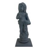 Painted Composite Cherub Statue with Basket