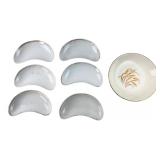 Set of Six Crescent Dishes and Wheat Pattern Bowl