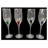 Set of 4 Art Glass Champagne Flutes, 9' H