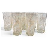 Set of 10 highball vintage glasses featuring flora