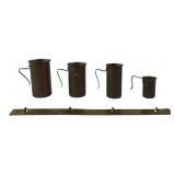 Copper Measuring Cup Set with Brass Wall Rack