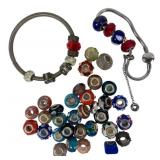 Gnoce Charm Bracelet and Murano Style Bead Lot