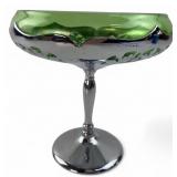 Green Glass and Chrome Grape Motif Compote