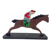 Hand-Painted Wooden Horse Racing Jockey Figure