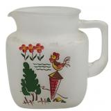 Hand-Painted Frosted Glass Pitcher with Rooster