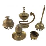 Vintage Indian Engraved Brass Collectibles, 5 Pcs