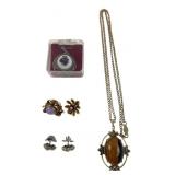 Vintage Austrian Petit Point & Tiger's Eye Lot