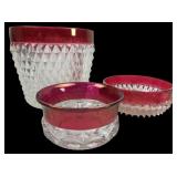 Set of Three Ruby Stained Pressed Glass Bowls