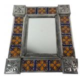 Mexican Hand-Hammered Tin and Talavera Tile Mirror