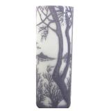 Cameo Style Art Glass Landscape Vase, 13' H