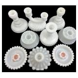 Group of 8 Milk Glass Candle Holders and Candelabr