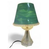 Vintage Pressed Glass Table Lamp with Green Plasti