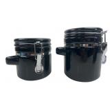 Pair of Black Ceramic Kitchen Canisters