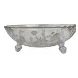 Clear Glass Footed Bowl with Floral Etching