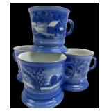 Set of Four Currier & Ives Pattern Ceramic Mugs